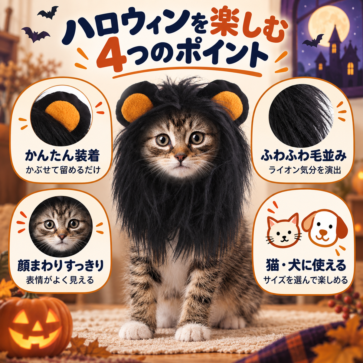 WPJP がおふさ ねこ用たてがみウィッグ