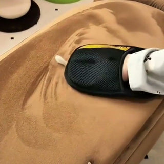 ペタグロをはめてソファの毛を取る様子