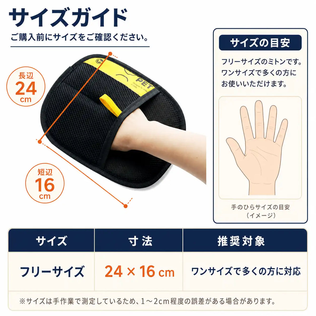 ペタグロのサイズの目安